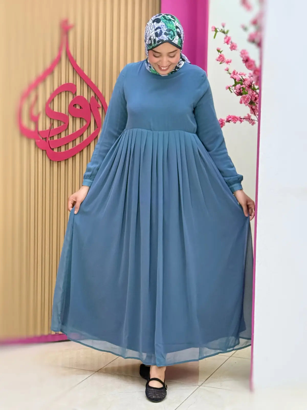 فستان سلسبيل ازرق رمادي