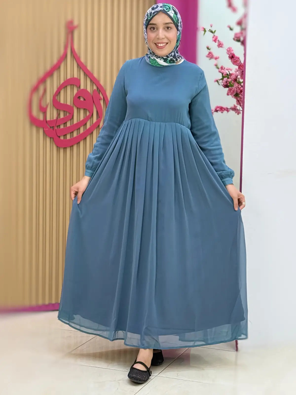 فستان سلسبيل ازرق رمادي