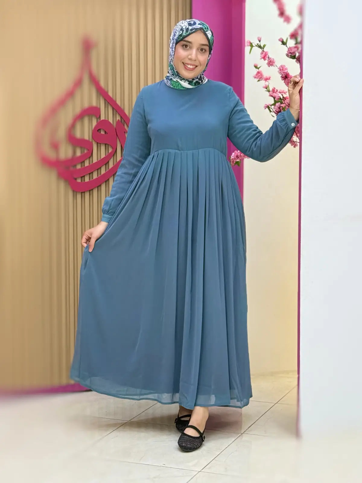 فستان سلسبيل ازرق رمادي