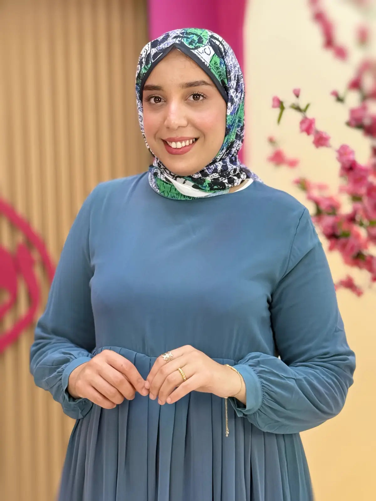 فستان سلسبيل ازرق رمادي