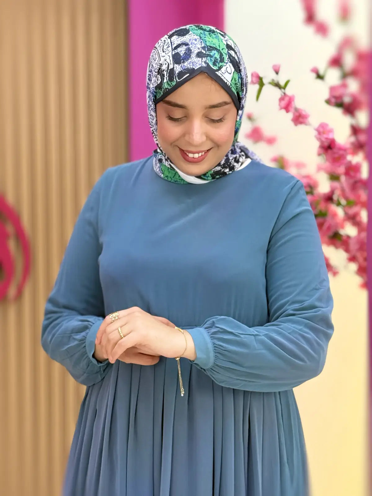 فستان سلسبيل ازرق رمادي
