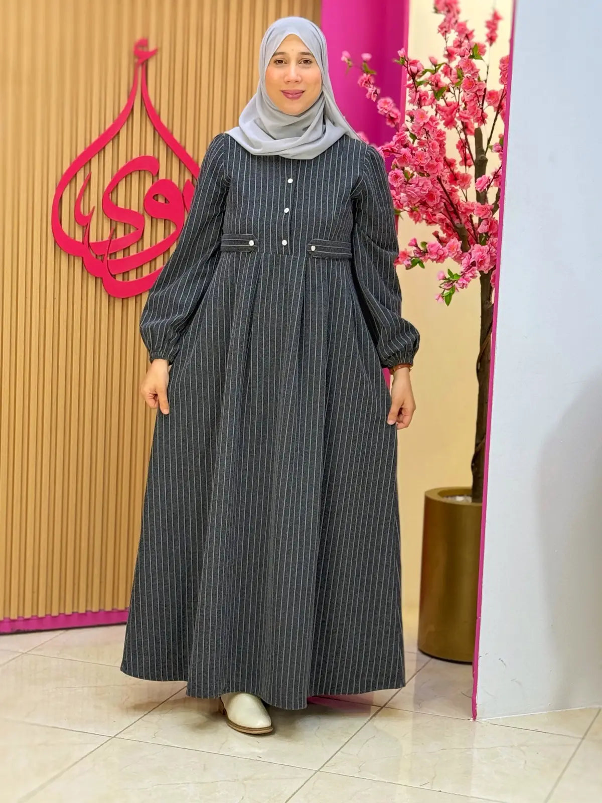 فستان لين رمادي