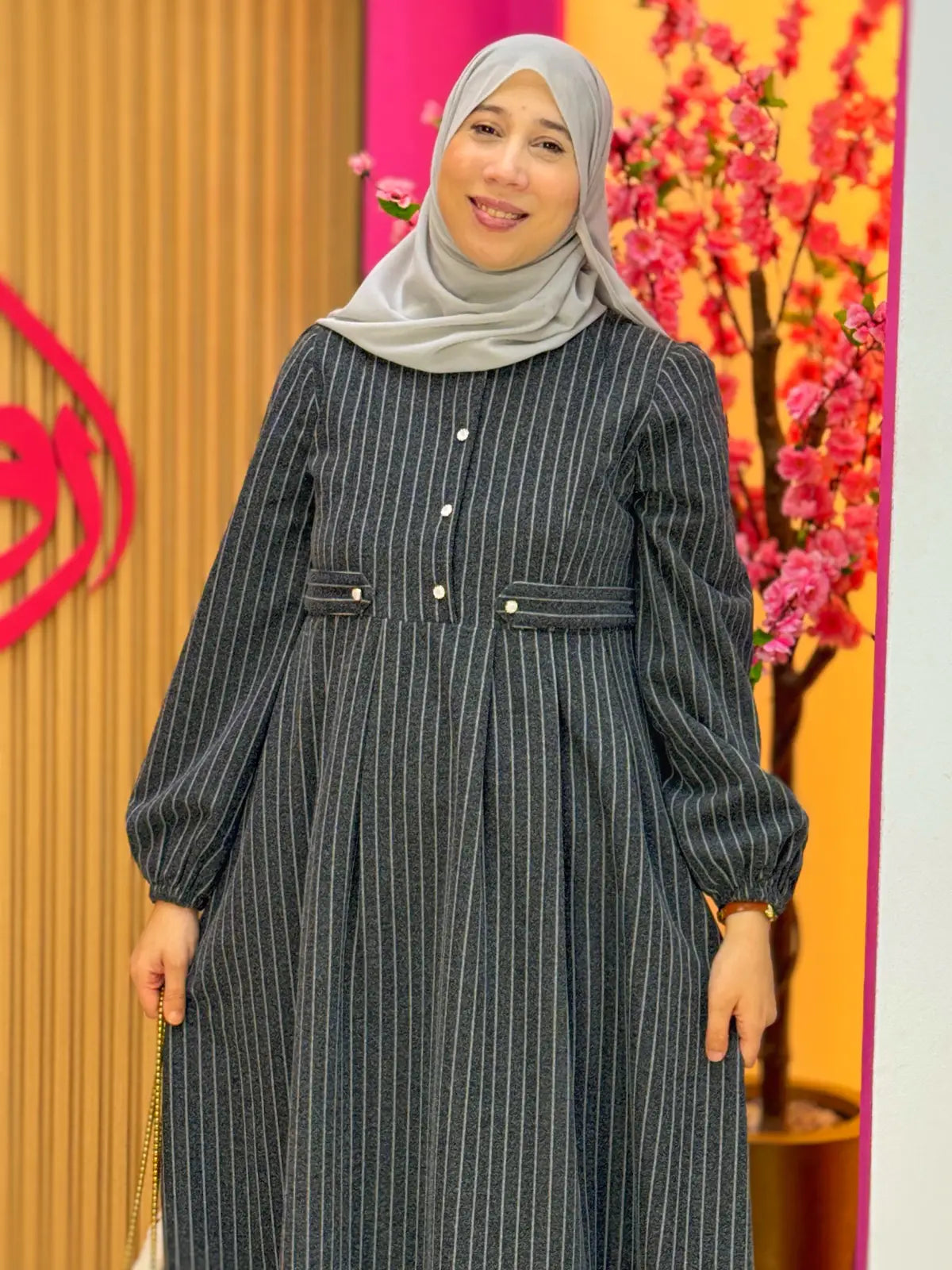 فستان لين رمادي