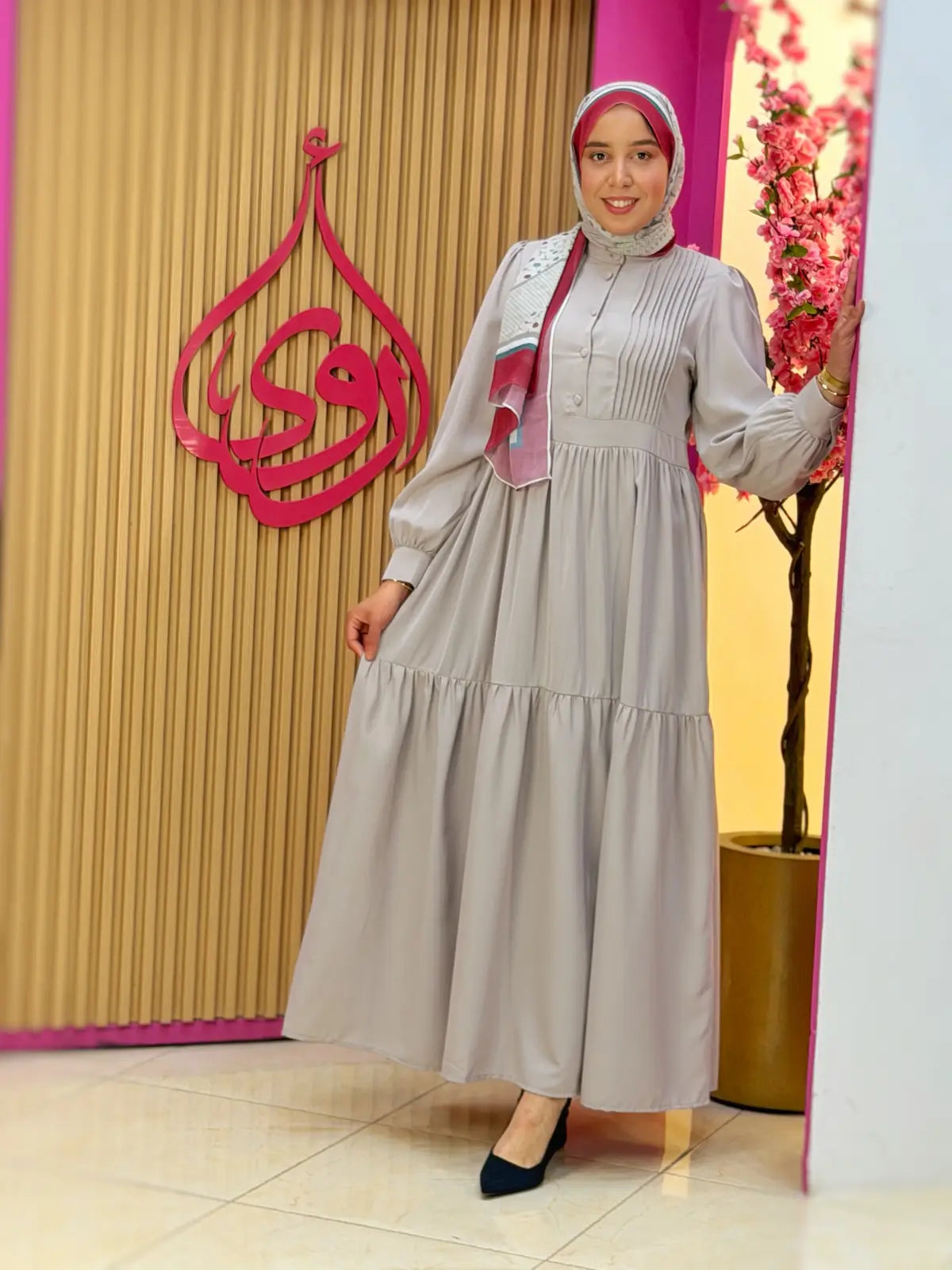 فستان نور روزا رمادي