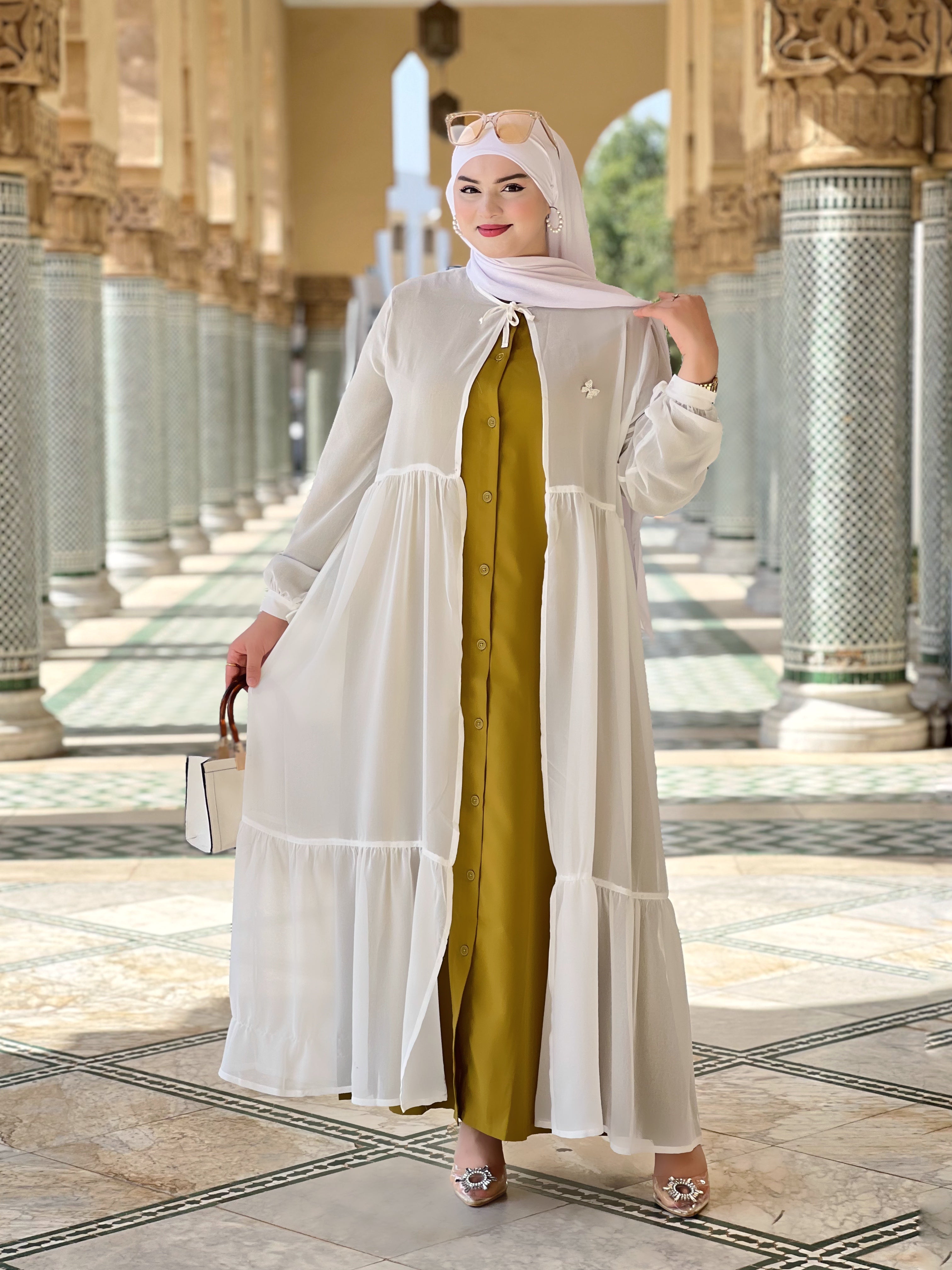عباية يمامة أصفر خردلي/أبيض