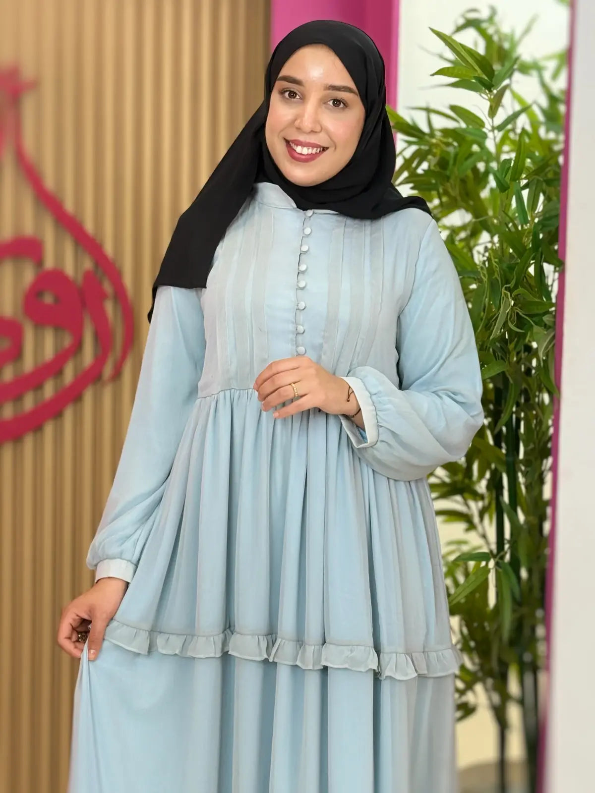 فستان نسمة أزرق موحد