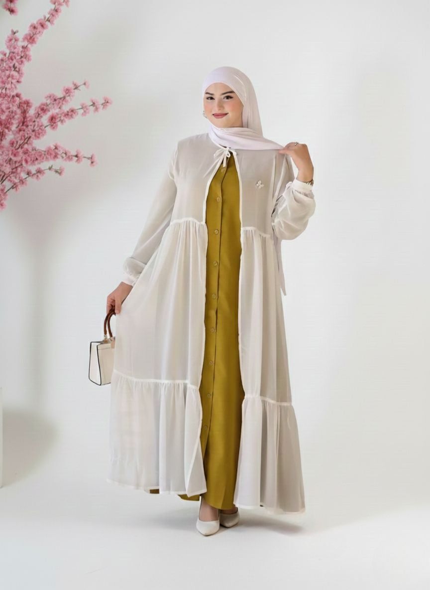 عباية يمامة أصفر خردلي/أبيض