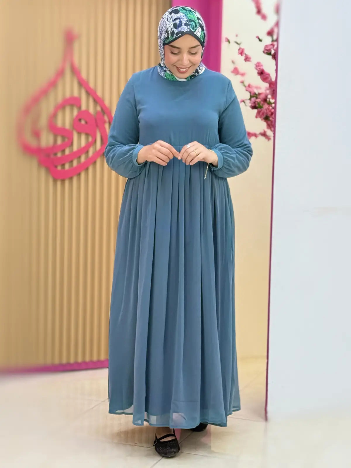 فستان سلسبيل ازرق رمادي