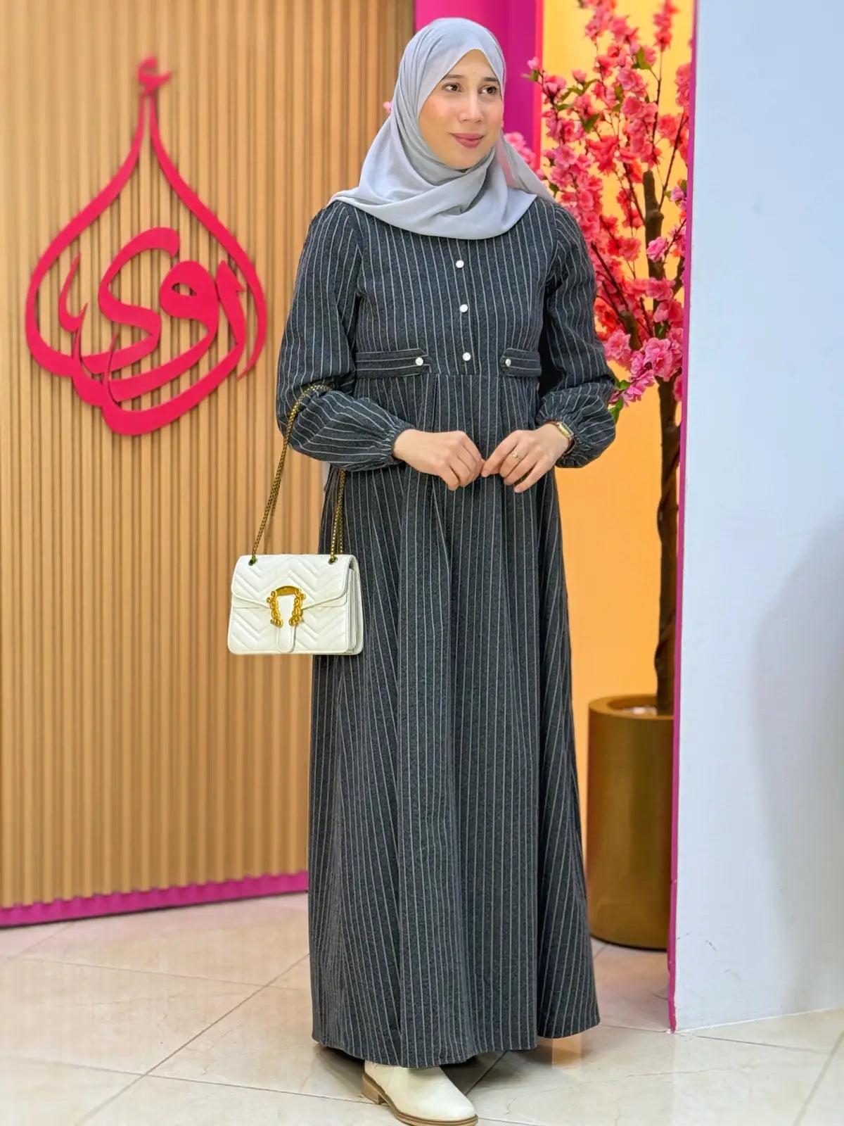 فستان لين رمادي