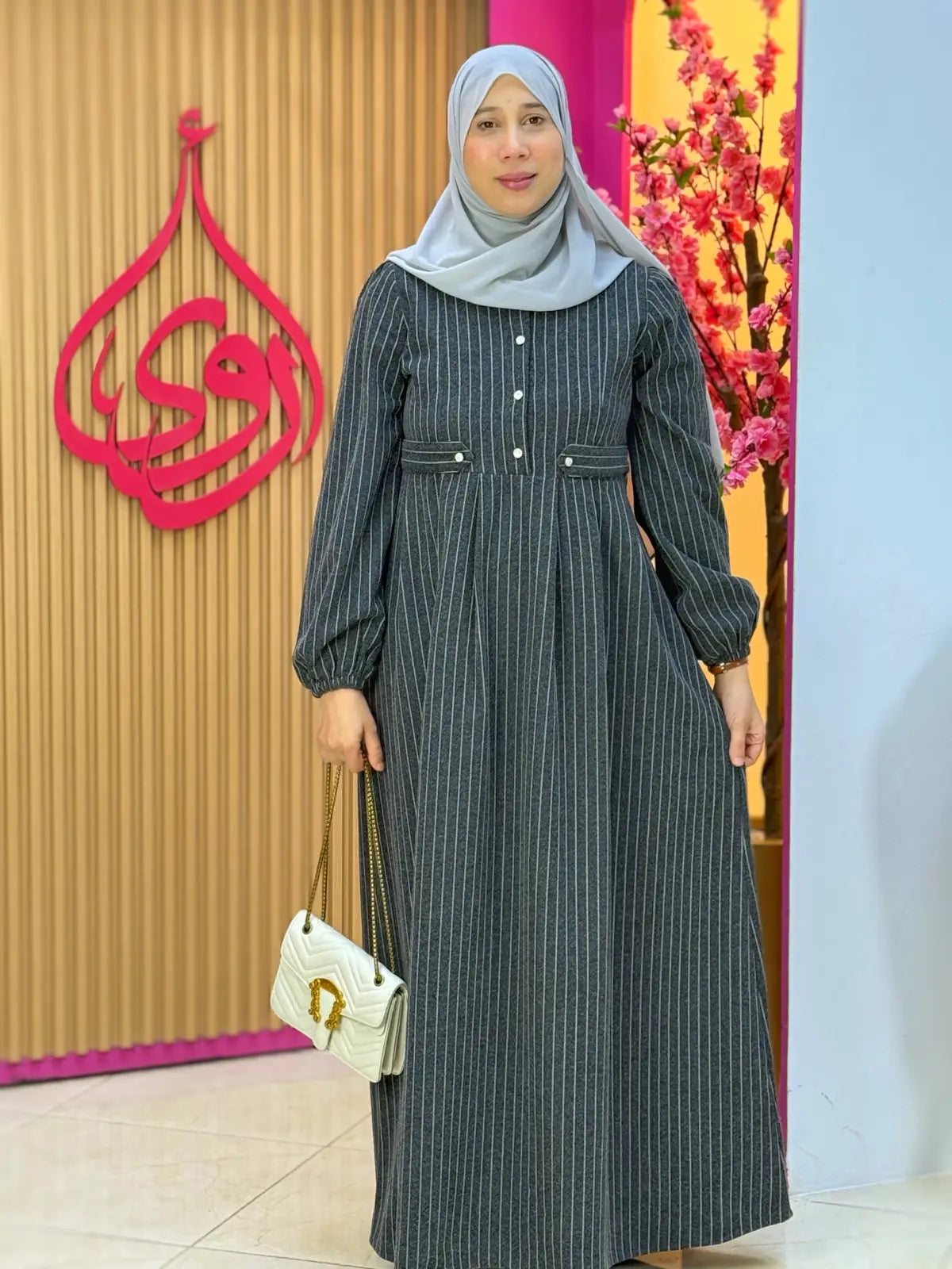 فستان لين رمادي