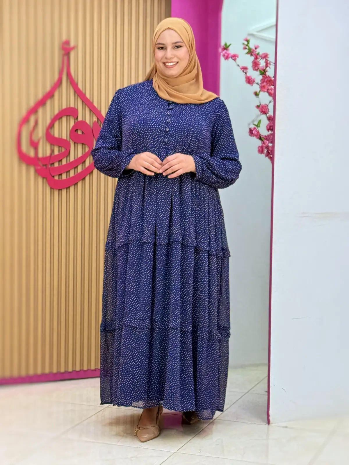 فستان نسمة أزرق منقط