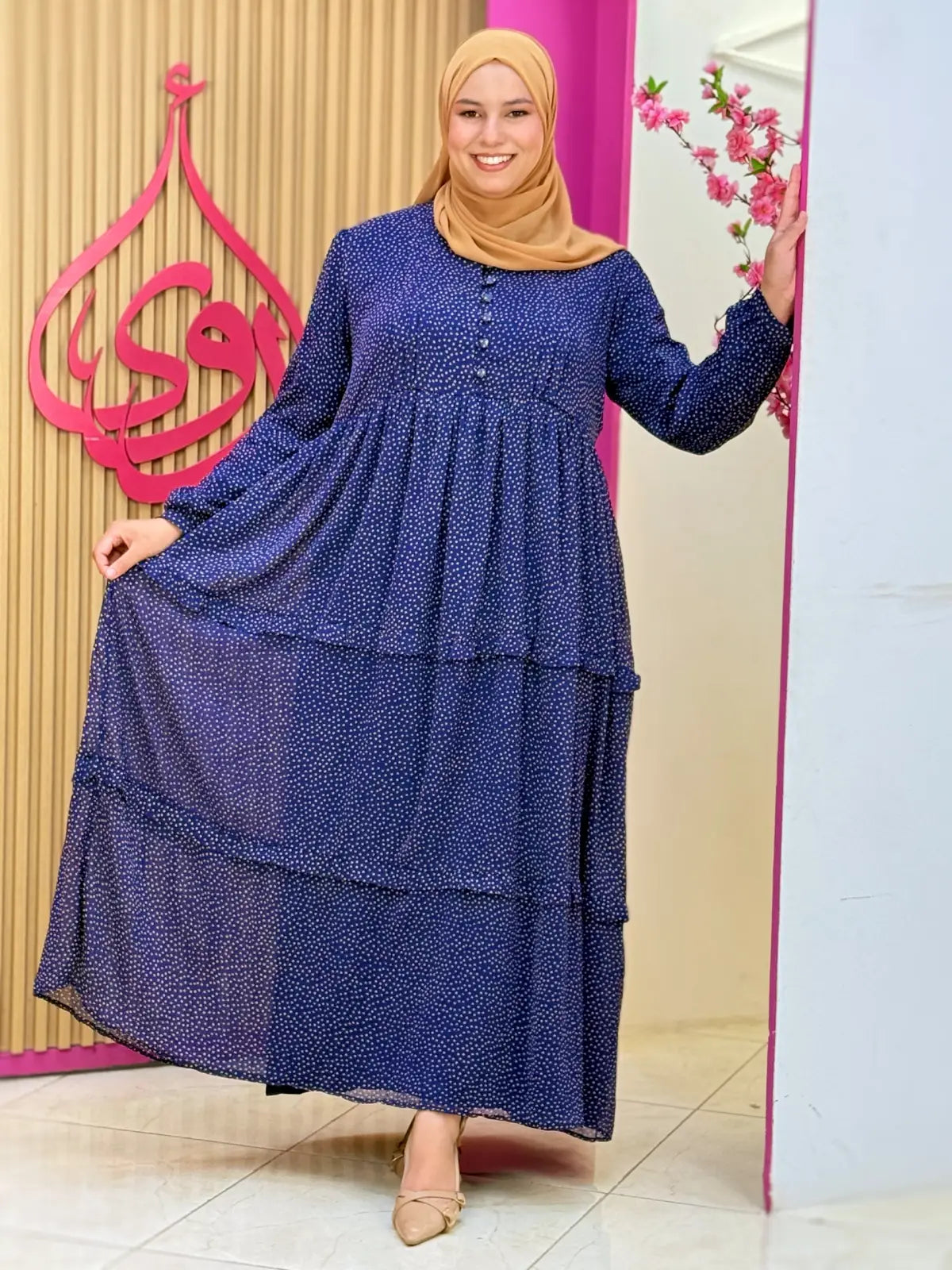 فستان نسمة أزرق منقط