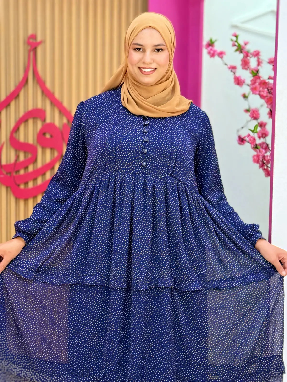 فستان نسمة أزرق منقط