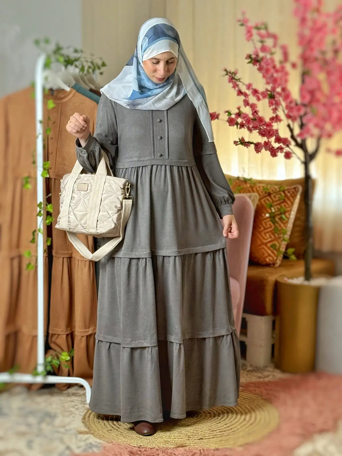 فستان ندى رمادي