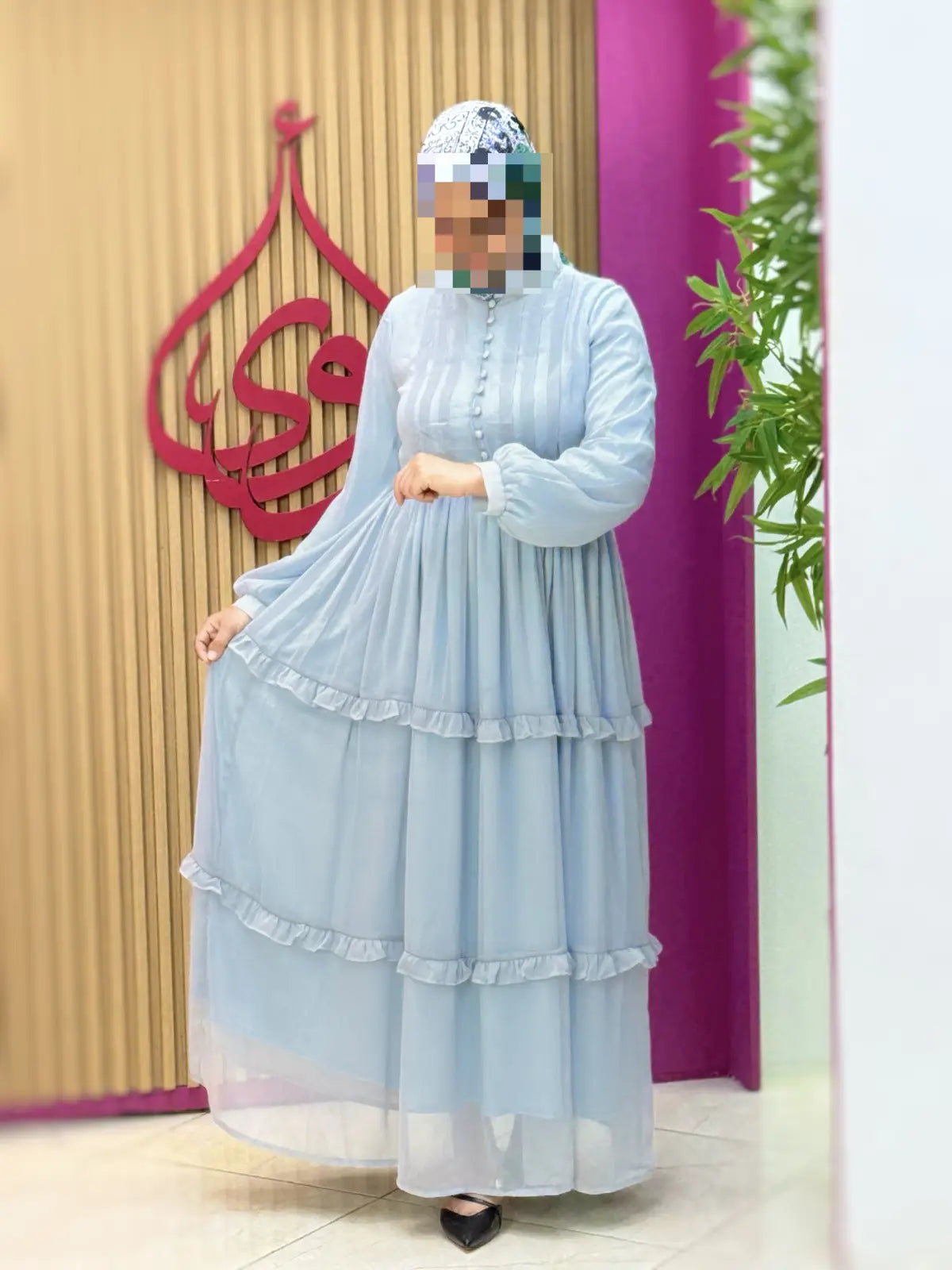فستان نسمة أزرق موحد