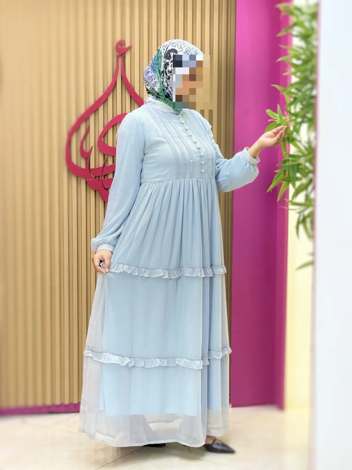 فستان نسمة أزرق موحد
