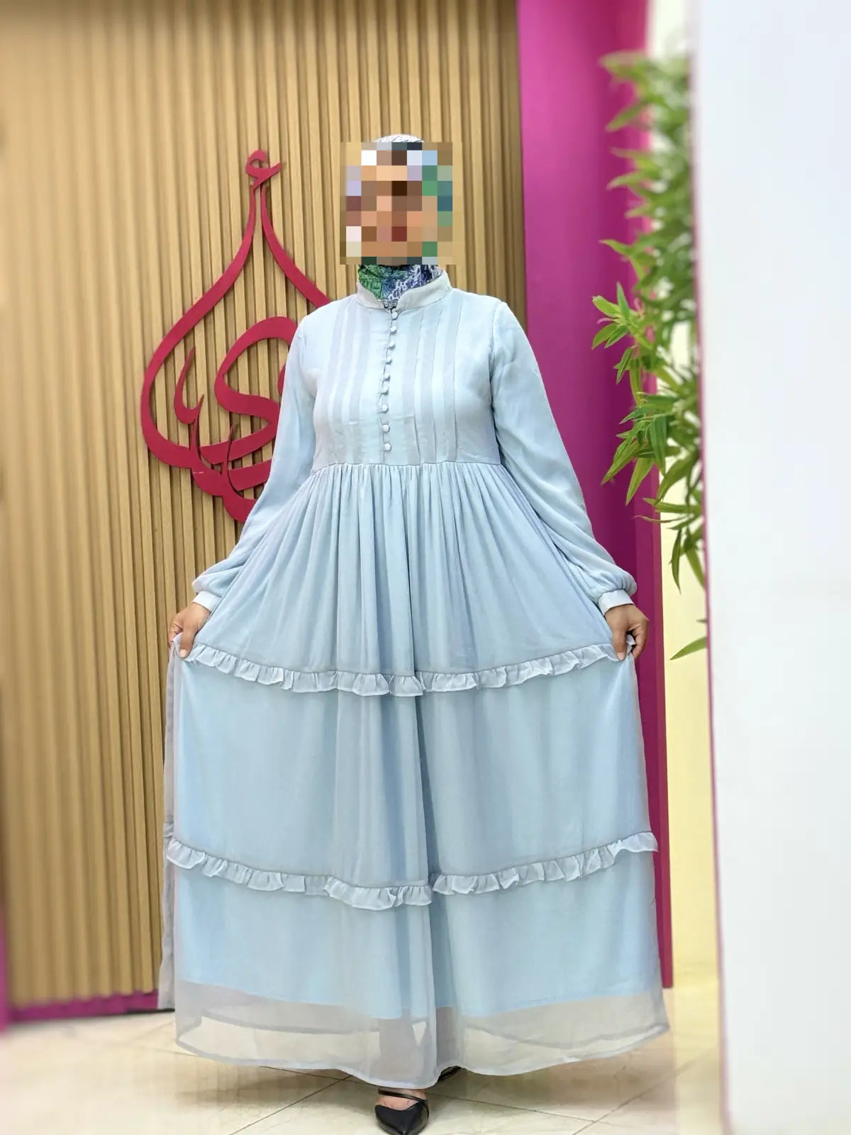 فستان نسمة أزرق موحد